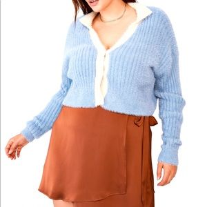 Cotton On Collar Fluffy rib cardigan Argyle soft blue champagne XL new